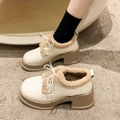 永希法式乐福鞋女2024春秋季新款配裙子日系jk单鞋粗跟高跟小皮鞋图片