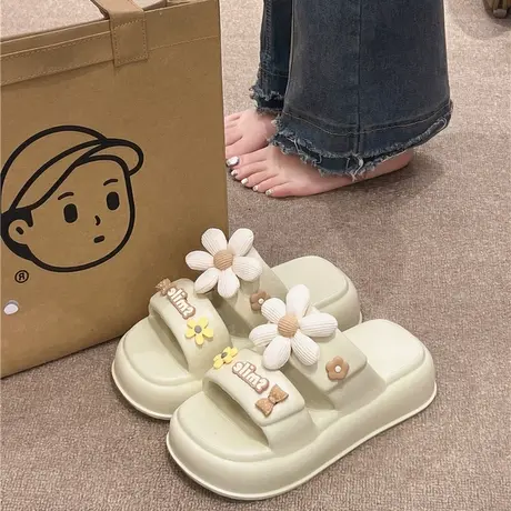 时尚花朵凉拖鞋女夏季ins潮外穿网红室内居家防滑厚底踩屎感拖鞋商品大图