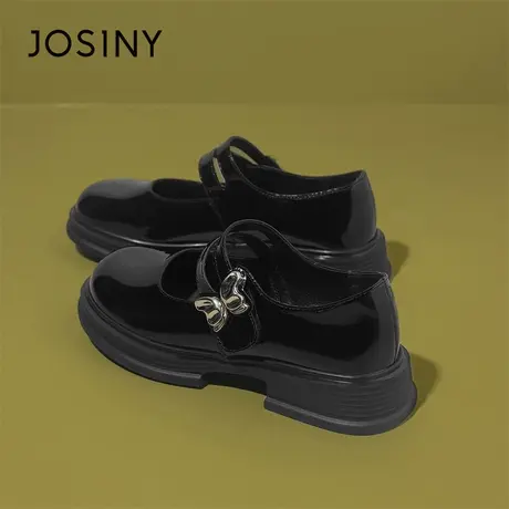 Josiny/卓诗尼玛丽珍鞋女款2024新款春季黑色漆皮厚底小皮鞋女鞋商品大图