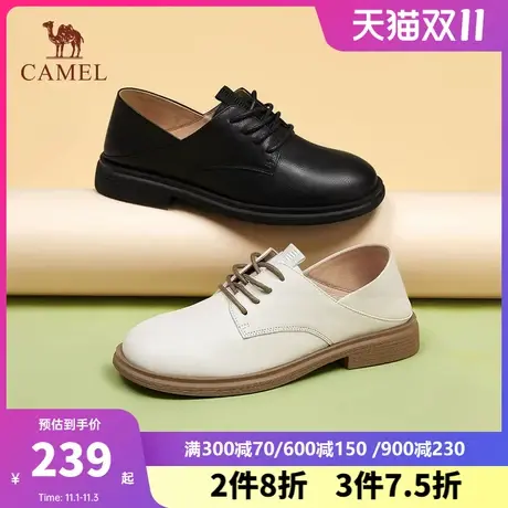 骆驼女鞋2023春季新款英伦小皮鞋复古乐福鞋女平底休闲真皮单鞋女图片