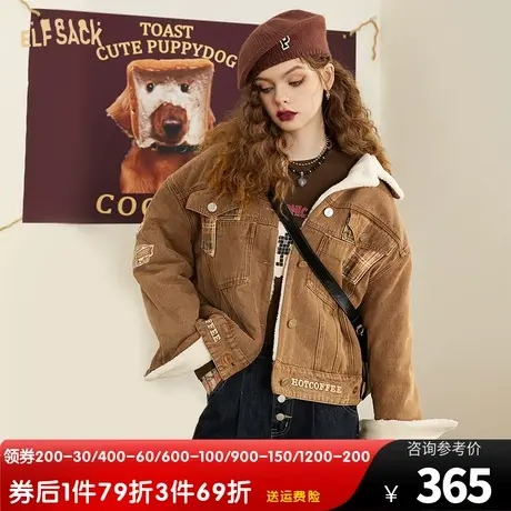 妖精的口袋牛仔棉衣羊羔毛棉服女2022冬季新款小个子宽松棉袄外套图片