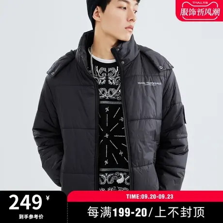 纯色简约字母印花冬季时尚休闲有型运动连帽立领男生短款棉服外套图片