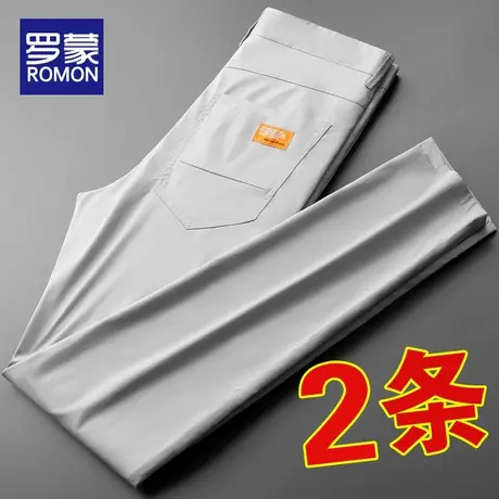 罗蒙裤子男2022新款夏季薄款冰丝潮流男裤宽松直筒休闲裤灰色长裤商品大图