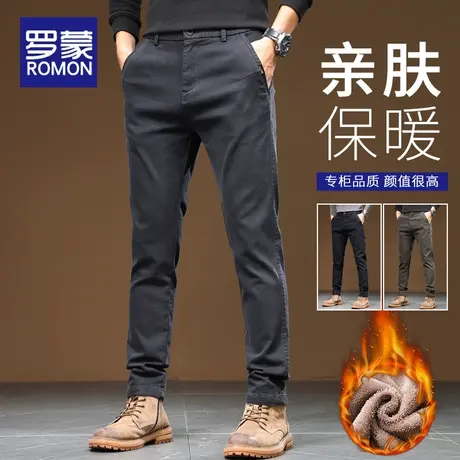 罗蒙男士加绒加厚保暖休闲裤男2023秋冬季宽松直筒工装弹力长裤子图片