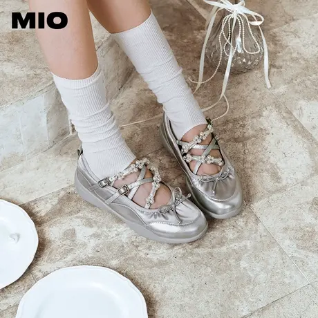 【程潇同款】MIO米奥2024年运动玛丽珍鞋珍珠时髦银色芭蕾鞋女鞋图片