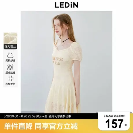 乐町甜美蕾丝泡泡袖连衣裙年夏季新款甜酷修身连衣裙重工伞裙商品大图