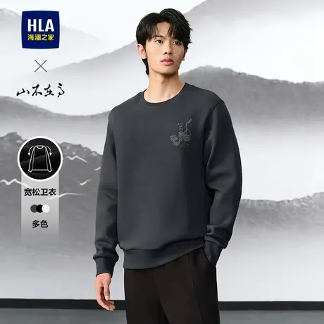 HLA/海澜之家山不在高卫衣25春季新款刺绣珠地网眼圆领宽松上衣男商品大图