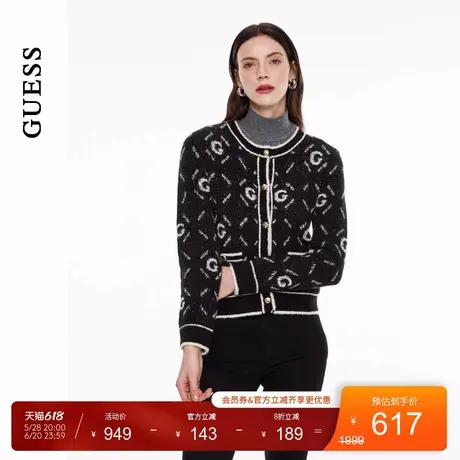 GUESS女士时尚宽松菱格撞色含羊毛针织开衫-YO4S2665商品大图