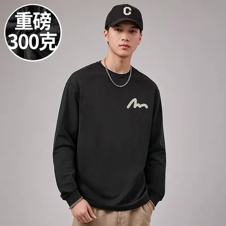 100%纯棉300g日系重磅胖子加肥加大码男装白小T打底衫长袖T恤春季商品大图