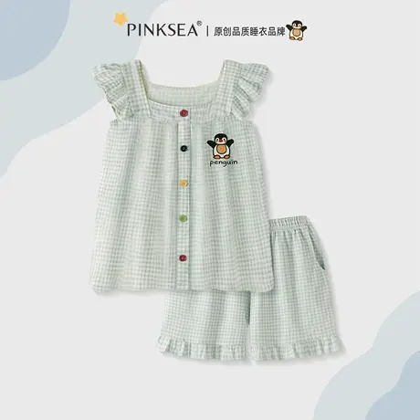 Pinksea2025新款睡衣女款夏季可爱卡通飞袖吊带短裤纯棉家居服套商品大图