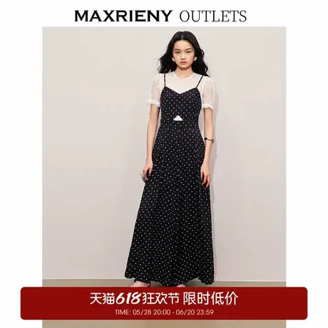 【奥莱】MAXRIENY法式复古连体裤精致赫本黑白波点连衣裤蕾丝图片