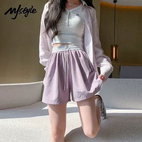 MJ STYLE运动短裤女2025夏季新款薄款高腰显瘦拼接设计感休闲裤图片
