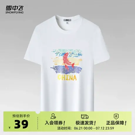 雪中飞2025夏新款男士经典纯棉T恤夏季户外运动上衣简约锦鲤图片