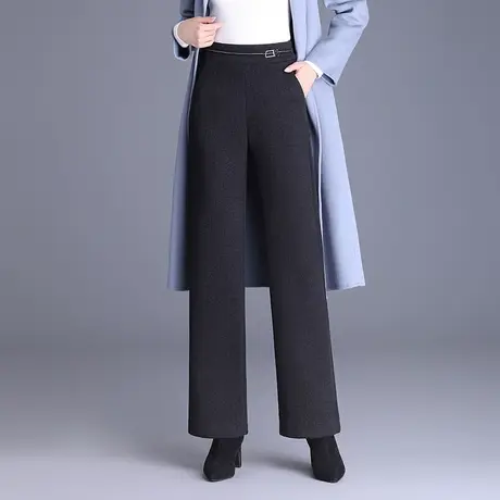 气质中年妈妈长裤阔腿裤女高腰2023新款厚毛呢裤子显瘦直筒休闲裤商品大图