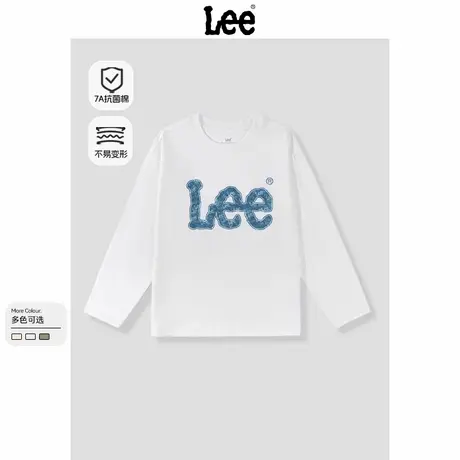 Lee童装男童长袖t恤纯棉中大童白色圆领打底衫儿童秋装女孩体恤衫图片