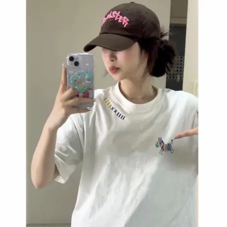 重磅纯棉美式复古白色短袖t恤女2025新款爆款夏设计感小众上衣服商品大图