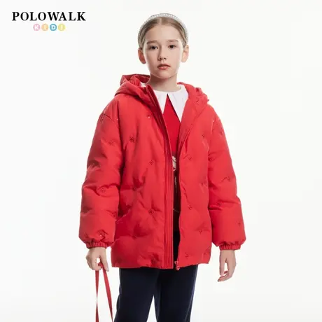 POLOWALK童装2025秋冬新款女童连帽羽绒服搭配珍珠挂链爱心包包潮图片