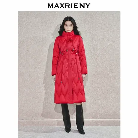 【商场同款】MAXRIENY中式盘扣羽绒服中长款24冬新年红保暖外套女商品大图