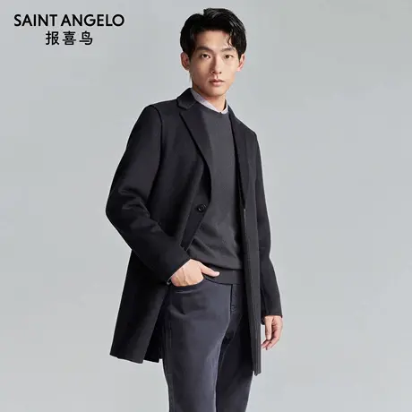 【100%羊毛】报喜鸟秋季男士商务休闲西服领保暖羊毛大衣中长外套图片
