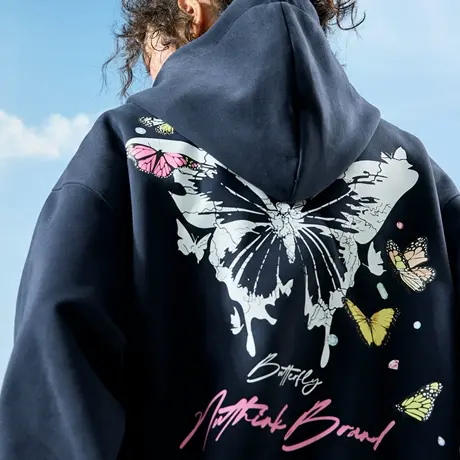 Nuthink美式复古蝴蝶印花连帽卫衣外套嘻哈潮牌男女2025秋季新款商品大图