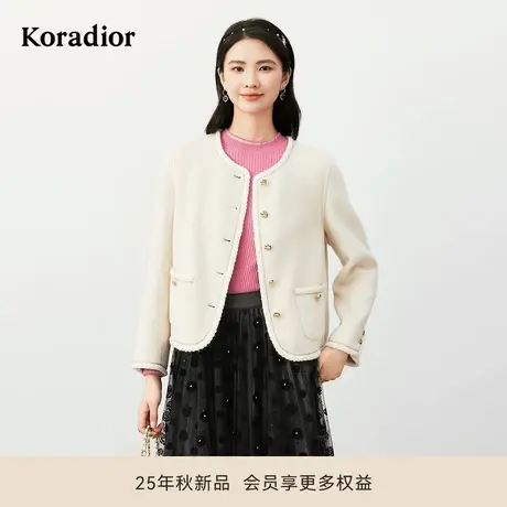 珂莱蒂尔冬季气质香风短款羊毛呢外套女法式优雅圆领通勤上衣商品大图