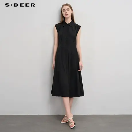 sdeer圣迪奥25年新品女装休闲翻领拼接宽松无袖连衣裙S252Z1220商品大图