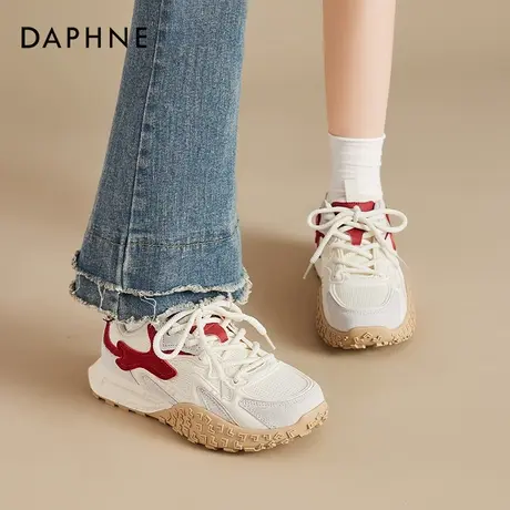 达芙妮复古红色德训鞋女2025新款秋季阿鞋子甘轻便厚底休闲运动鞋商品大图