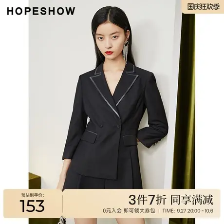 红袖outlets撞色边拼接翻领连体衣2022秋季新款西装设计感短裤女商品大图