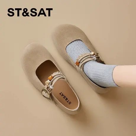 星期六反绒皮玛丽珍鞋女2026春季新款一字扣带复古百搭平底勃肯鞋商品大图