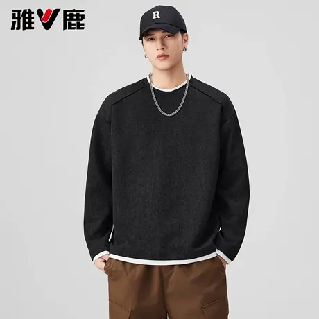 雅鹿假两件长袖内搭卫衣男2026春季新款青年时尚宽松高级感打底衫商品大图