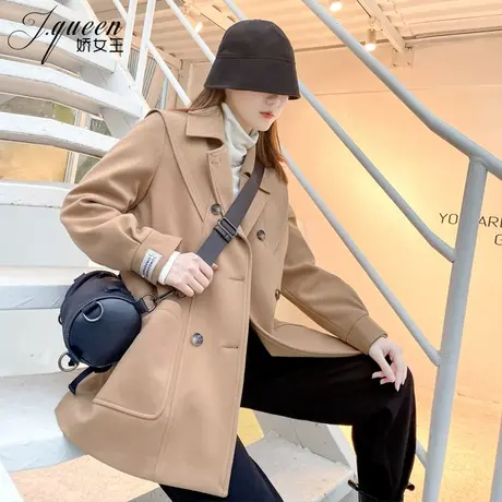 毛呢外套女秋冬新款加厚保暖复古洋气高级感大翻领中长款呢子大衣商品大图