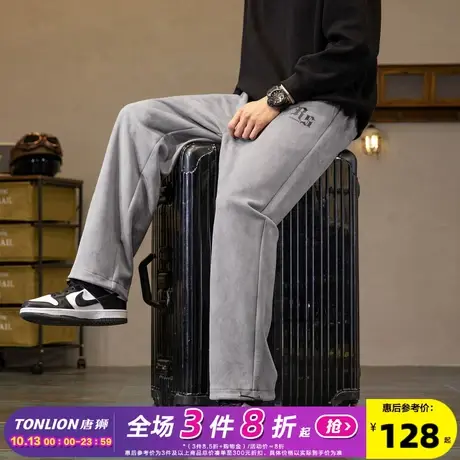 唐狮2023新款美式感麂皮绒裤子男休闲裤宽松直筒阔腿裤潮牌商品大图