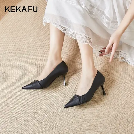 珂卡芙浅口高跟鞋女细跟高级感2023新款秋季黑色法式尖头气质单鞋商品大图