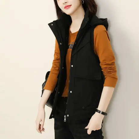 新品8.5折】连帽工装加绒棉马夹女马甲外套背心棉衣棉服图片