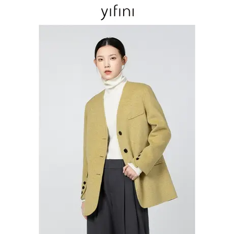 Yifini/易菲双面呢西装外套女2023秋冬新款保暖通勤职业上衣商品大图