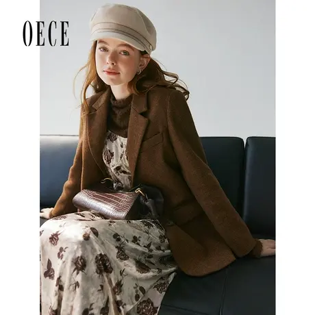 【双11新品】Oece复古西装外套女2023秋冬季新款女装极简风大衣图片