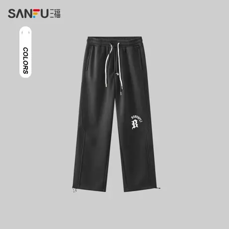 三福2023冬男士哥特字母重磅卫裤 时尚休闲宽松直筒长裤478763图片
