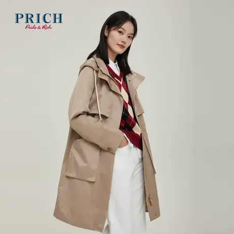 PRICH商场同款风衣秋冬新款通勤气质长款设计感抽绳外套女图片