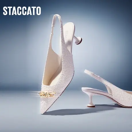 思加图新款小香风尖头凉鞋中跟鞋包头鞋通勤女鞋EDK18CH2商品大图