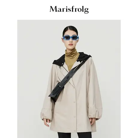 【短款风衣】玛丝菲尔冬季新款卡其色可拆卸帽羊毛风衣商品大图