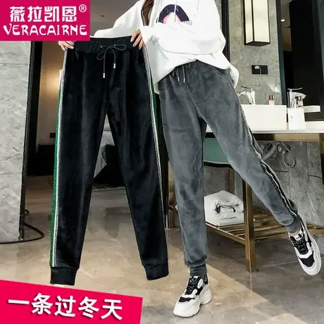 金丝绒运动裤女2022秋冬加绒加厚束脚收口宽松显瘦大码哈伦休闲裤商品大图