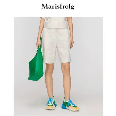 【法国诺曼底亚麻】玛丝菲尔22夏季新款乳白色百慕大休闲短裤女商品大图