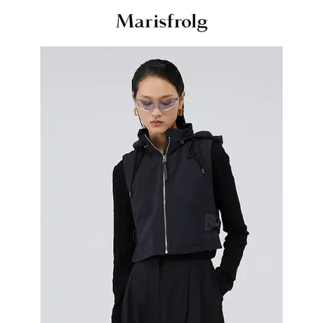【言选好物】玛丝菲尔秋季黑色可拆卸连帽设计马甲商品大图