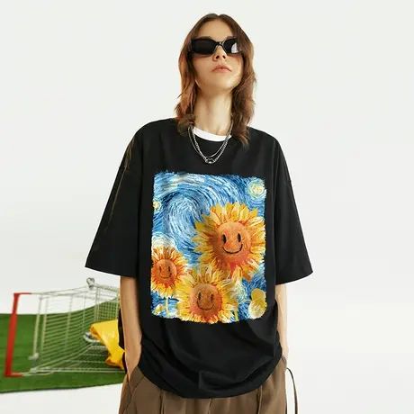 Nuthink美式街头花卉油画短袖男ins潮牌T恤大码胖子宽松半袖夏季商品大图