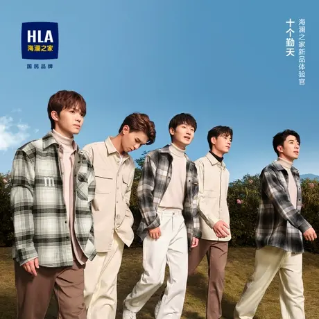 HLA/海澜之家内里加绒长袖衬衫2023秋冬新字母刺绣宽松格子衬衣男图片