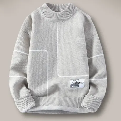 男士毛衣青少年学生打底针织衫加绒加厚款秋冬季半高领潮流上衣衫商品大图