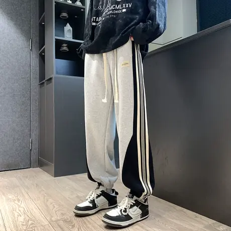 秋冬款加绒休闲长裤子男孩初中学生帅气运动裤青少年大童男装卫裤商品大图