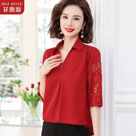 母亲节衣服妈妈夏装七分袖小衫中年妇女洋气T恤上衣中老年人衣服商品大图