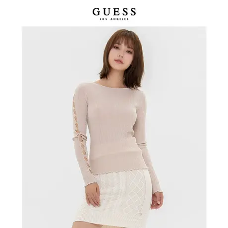 GUESS女士时尚修身设计感短款圆领针织衫毛衣-W3YR09Z36L0商品大图