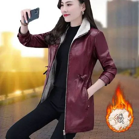 恋上17号加绒加厚皮衣外套女中长款2022秋冬新款中年女装冬装妈妈图片